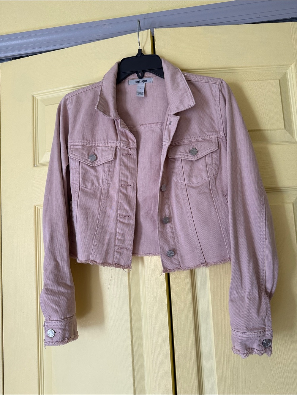 refuge Dusty Rose Cropped Denim Jacket